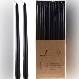 Mega Candles 12” Black Taper Candles Set of 12 Unscented Hand Poured Wax